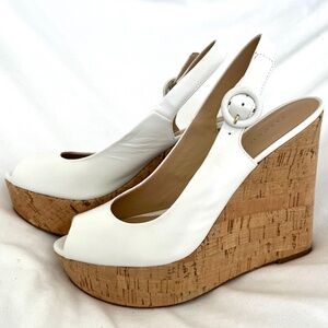 Veronica Beard Dali white leather peep toe platform cork sandals size 7